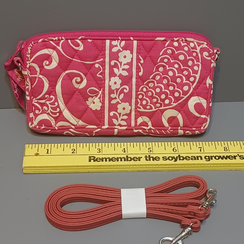 Vera Bradley Retired Twirly Birds Quilted Fuchsia and White Zippered Clutch